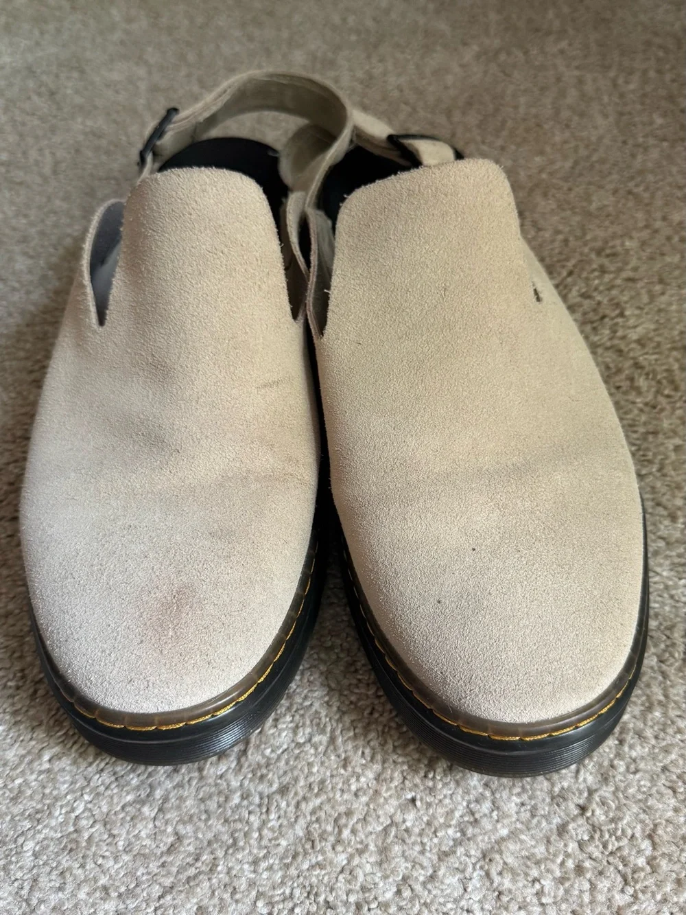 Dr. Martens Cream Suede Slip-On Loafers with Black Sole
